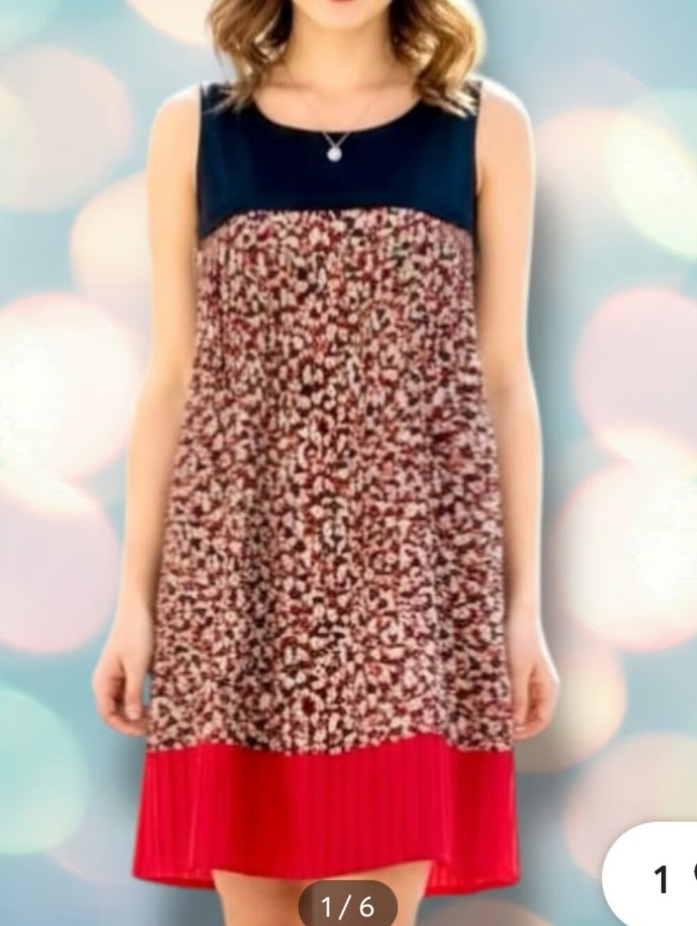 LOFT  Red Floral Tank PLEATED Dress